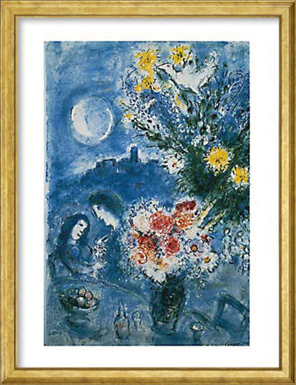 Bild "Abenderinnerung" (1959), Version goldfarben gerahmt von Marc Chagall