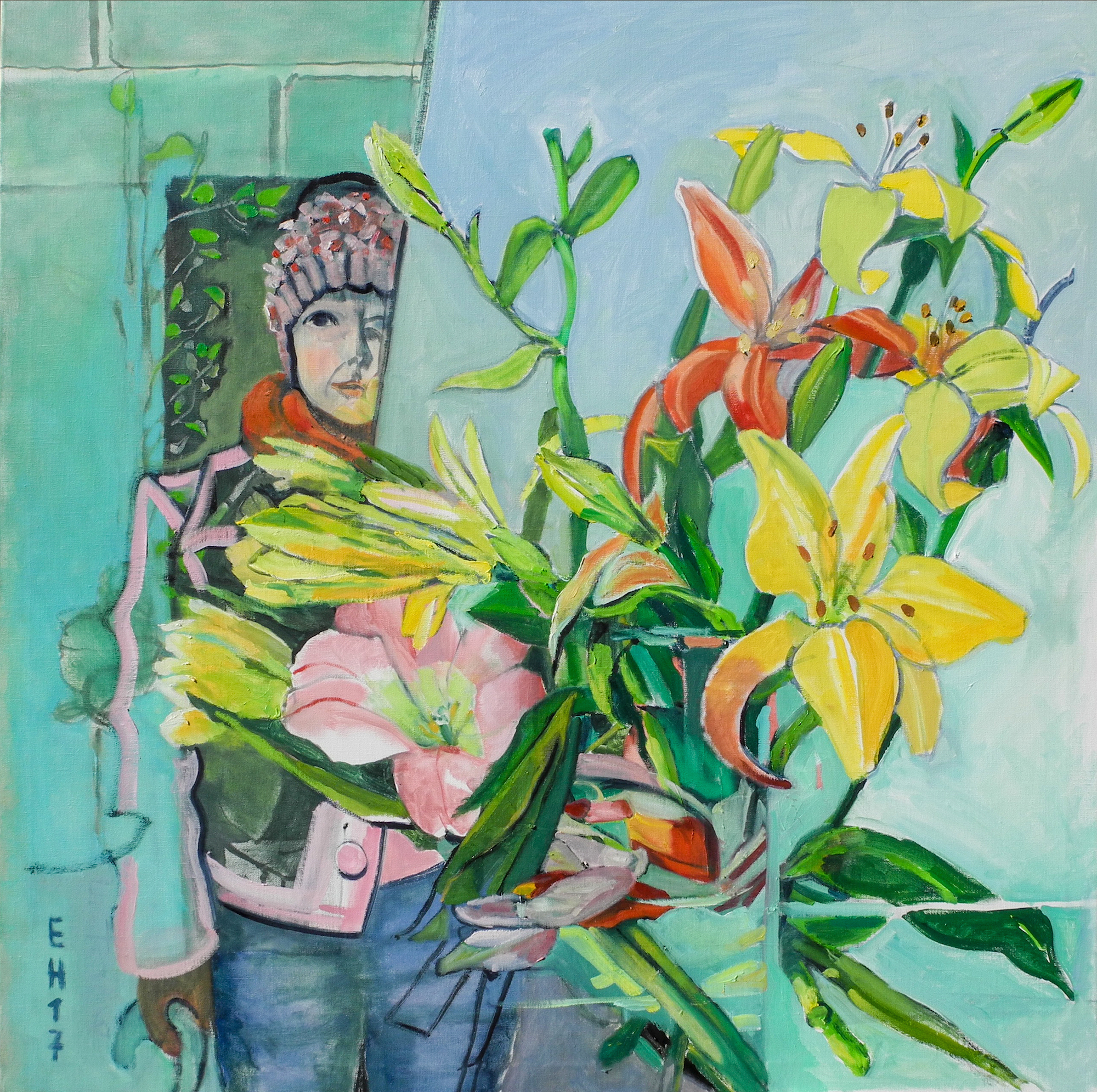 Bild "Artist and flowers" (2017) (Unikat) von Evelyn Höfs
