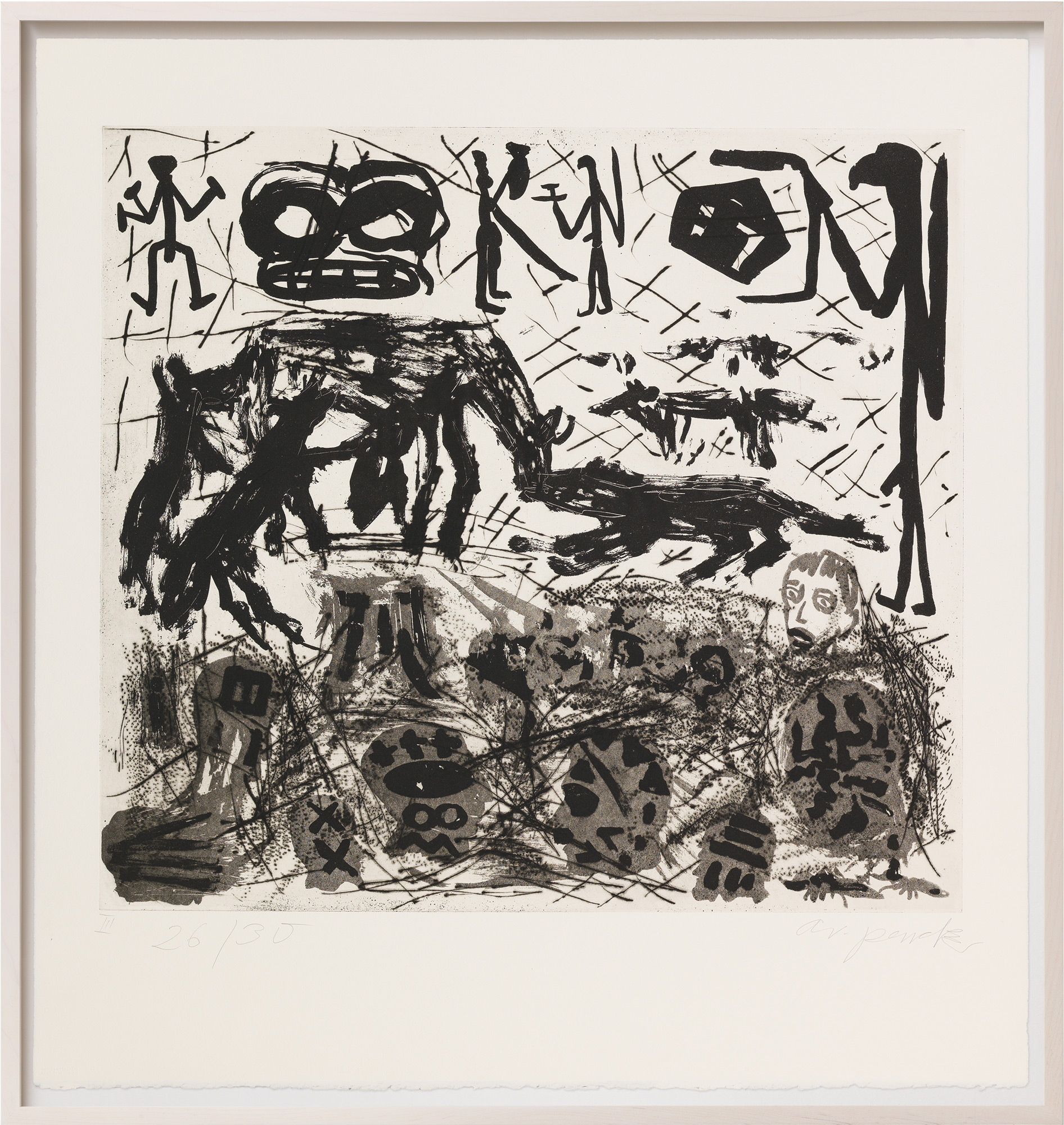 Bild "Was einem Emigranten durch den Kopf geht - Tafel III" (1987) (Unikat) von A. R. Penck
