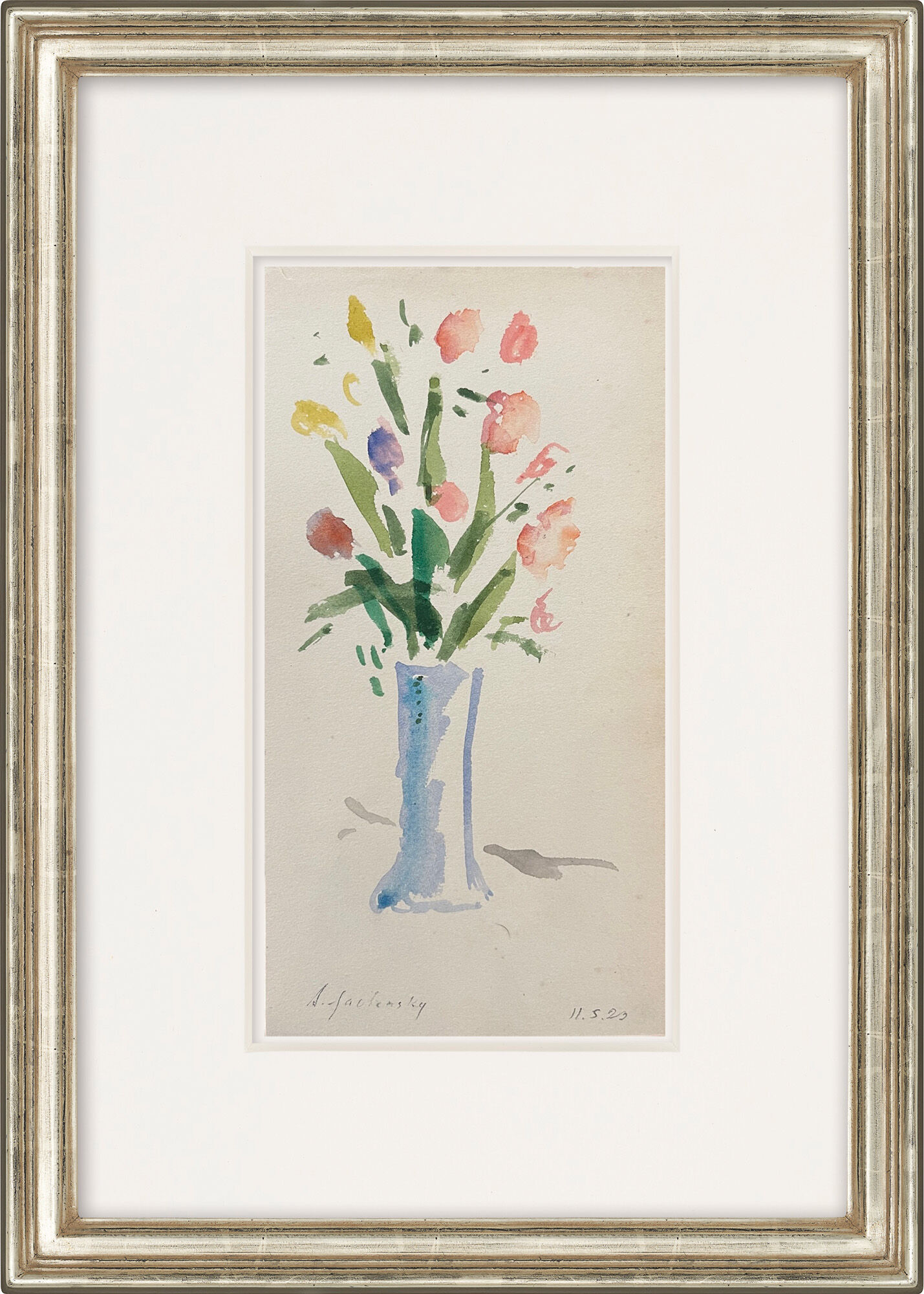 Bild "Blaue Vase mit rosa, gelben und einer dunkelblauen Blume" (1923) (Unikat) von Alexej von Jawlensky