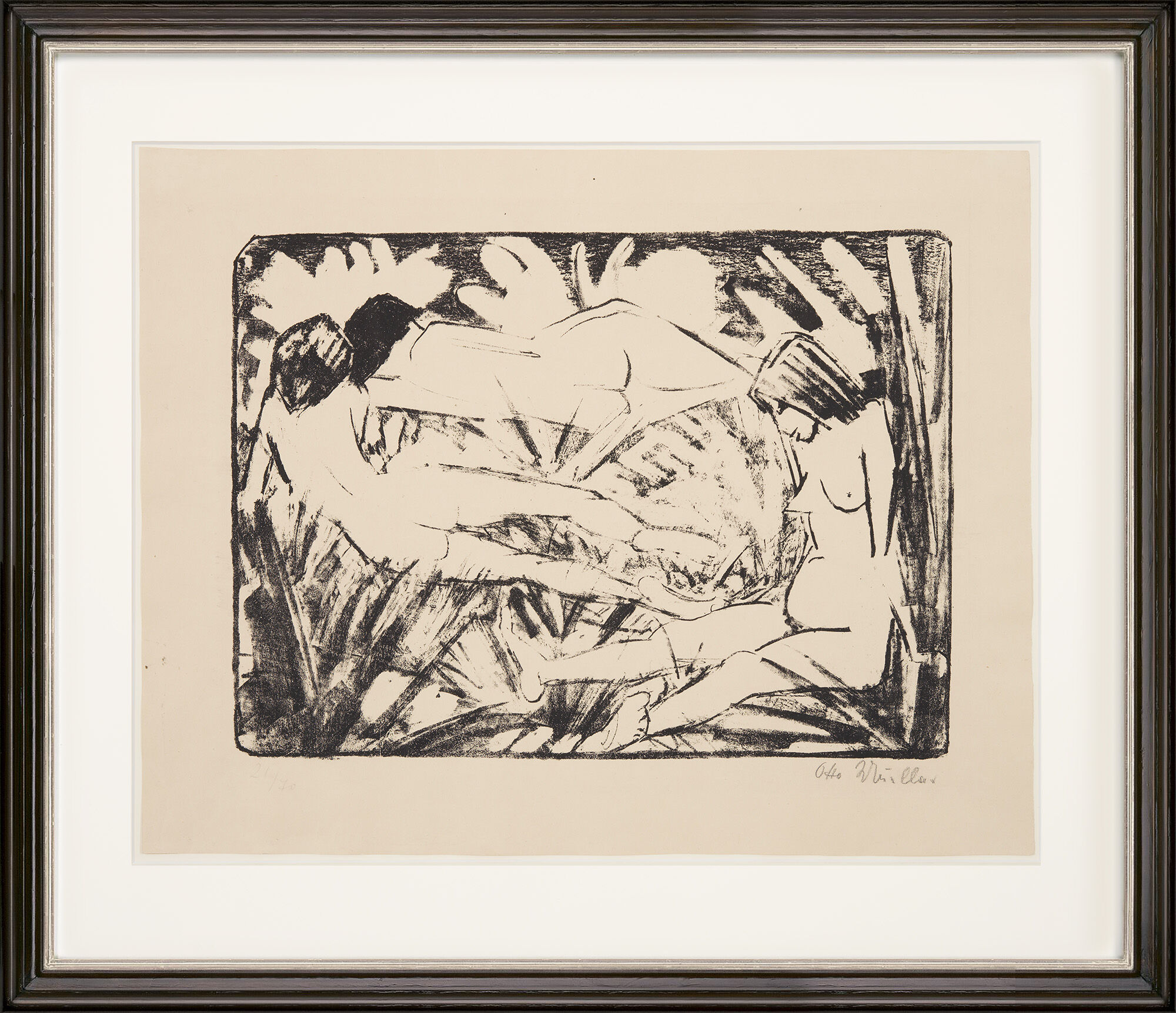 Picture "One Sitting and Two Reclining Girls in the Grass (Three Nudes)" (1922-1926) by Otto Mueller