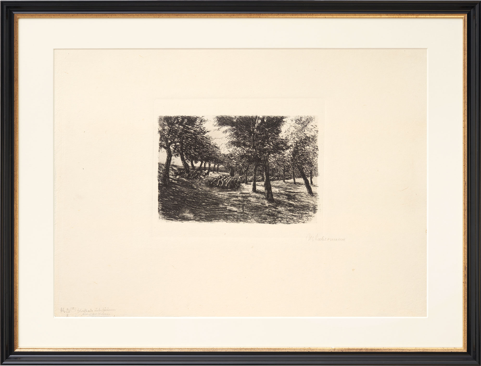 Tableau "Troupeau de moutons sous les arbres (Motif Près de Kösen)" (1893) de Max Liebermann