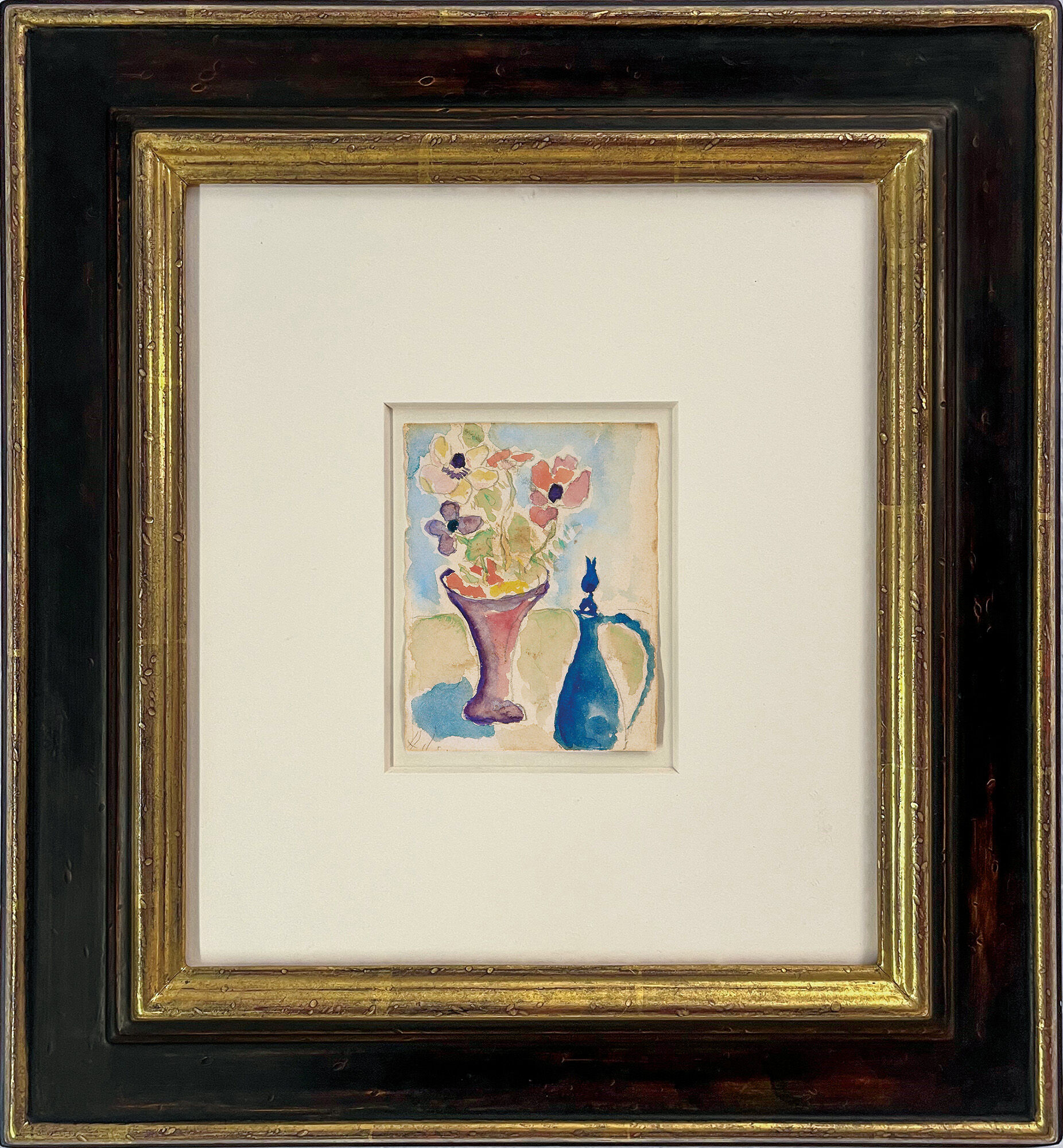Bild "Blumenvase mit blauer Karaffe" (um 1931) (Unikat) von Alexej von Jawlensky