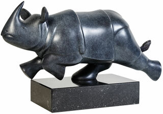 Skulptur "Rennendes Nashorn", Bronze grau/schwarz von Evert den Hartog