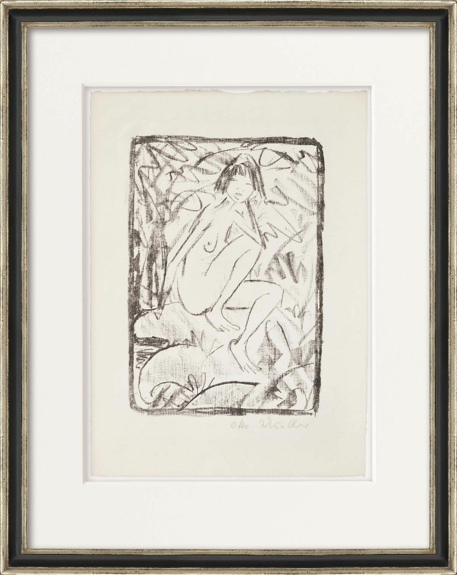 Bild "Sitzende, von Blattwerk umgeben" (1923) von Otto Mueller