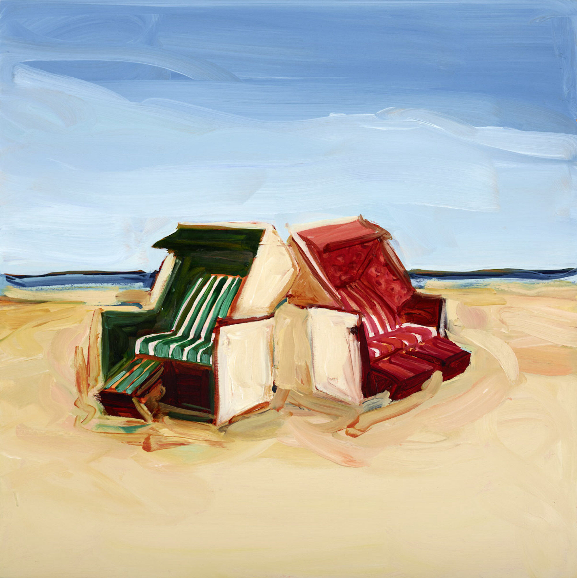 Picture " Sylt Beach Chair, Green Striped" (2017) (Unique piece) by Caroline Weihrauch