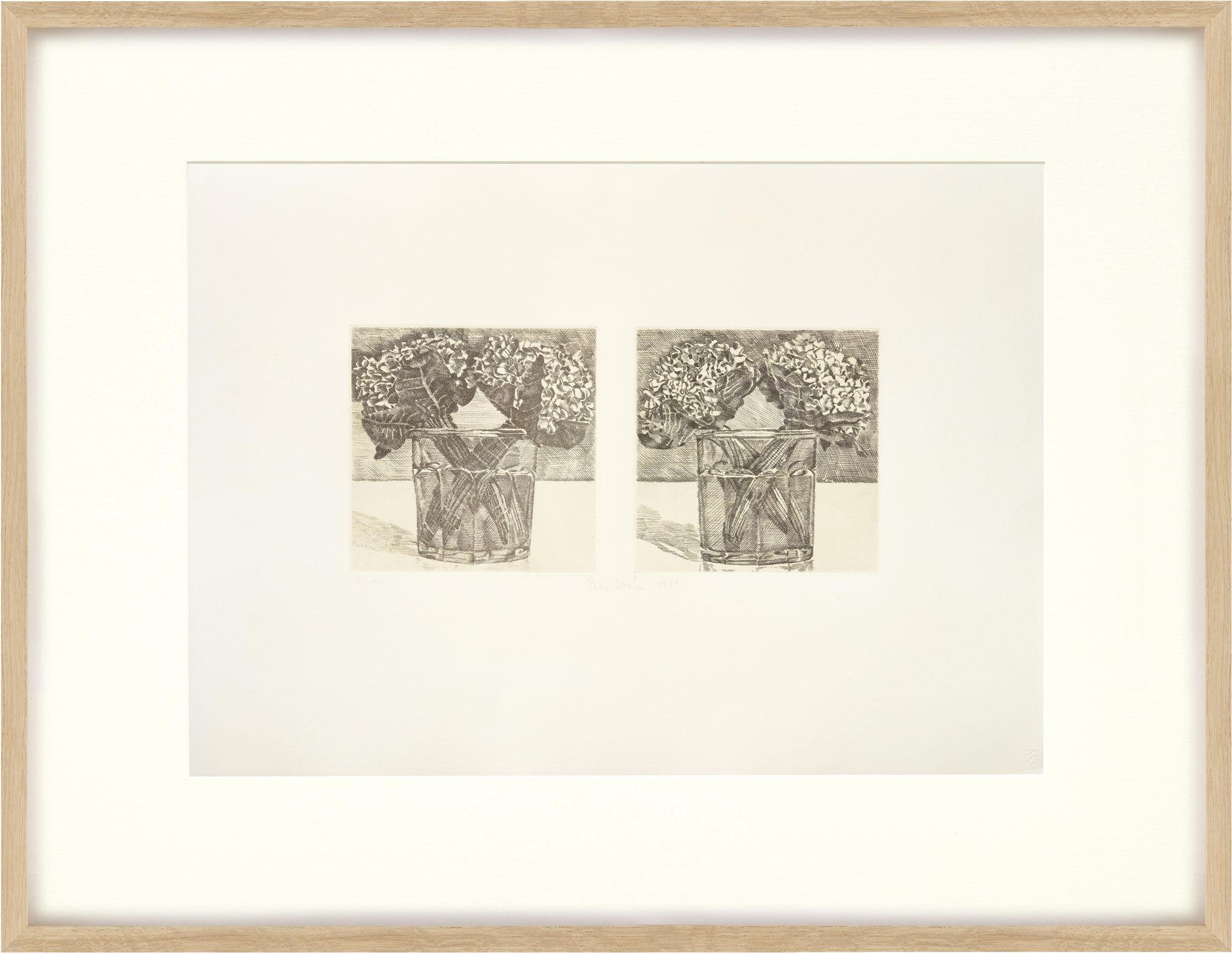 Bild "Hortensien im Wasserglas" (1979) von Peter Dreher