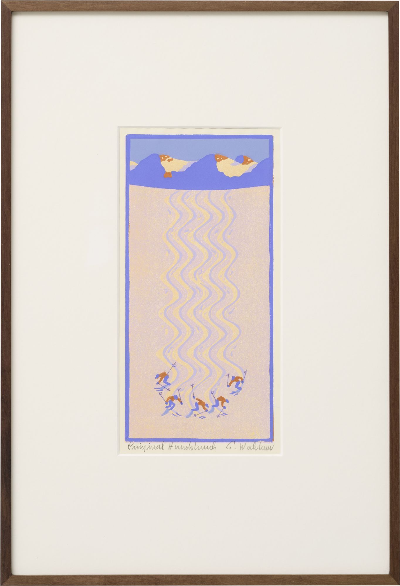Picture "Five Skiers in Deep Snow" (around 1970) by Peter Waldner