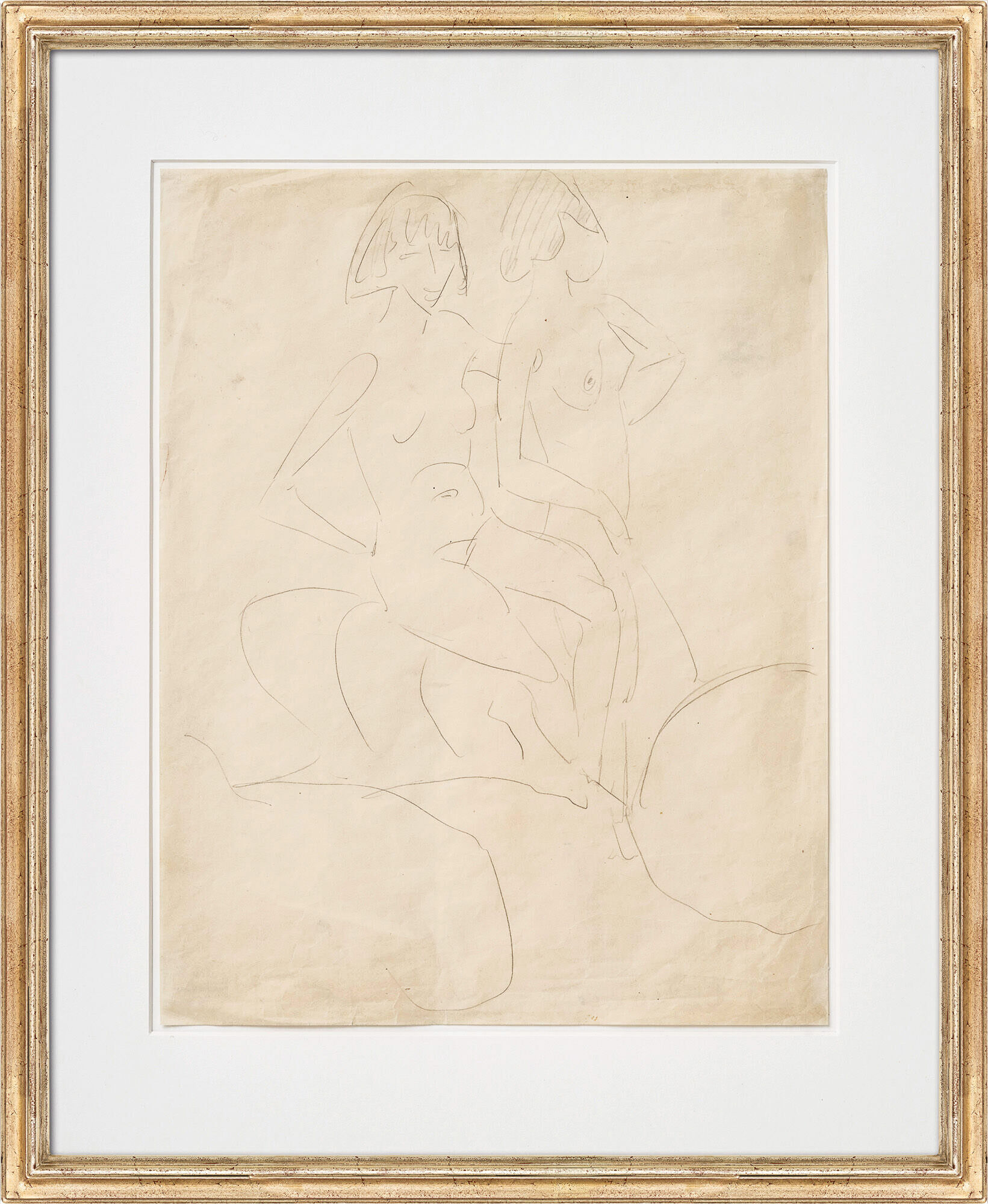 Bild "Zwei Mädchen an einen Stein gelehnt" (um 1926) (Unikat) von Otto Mueller