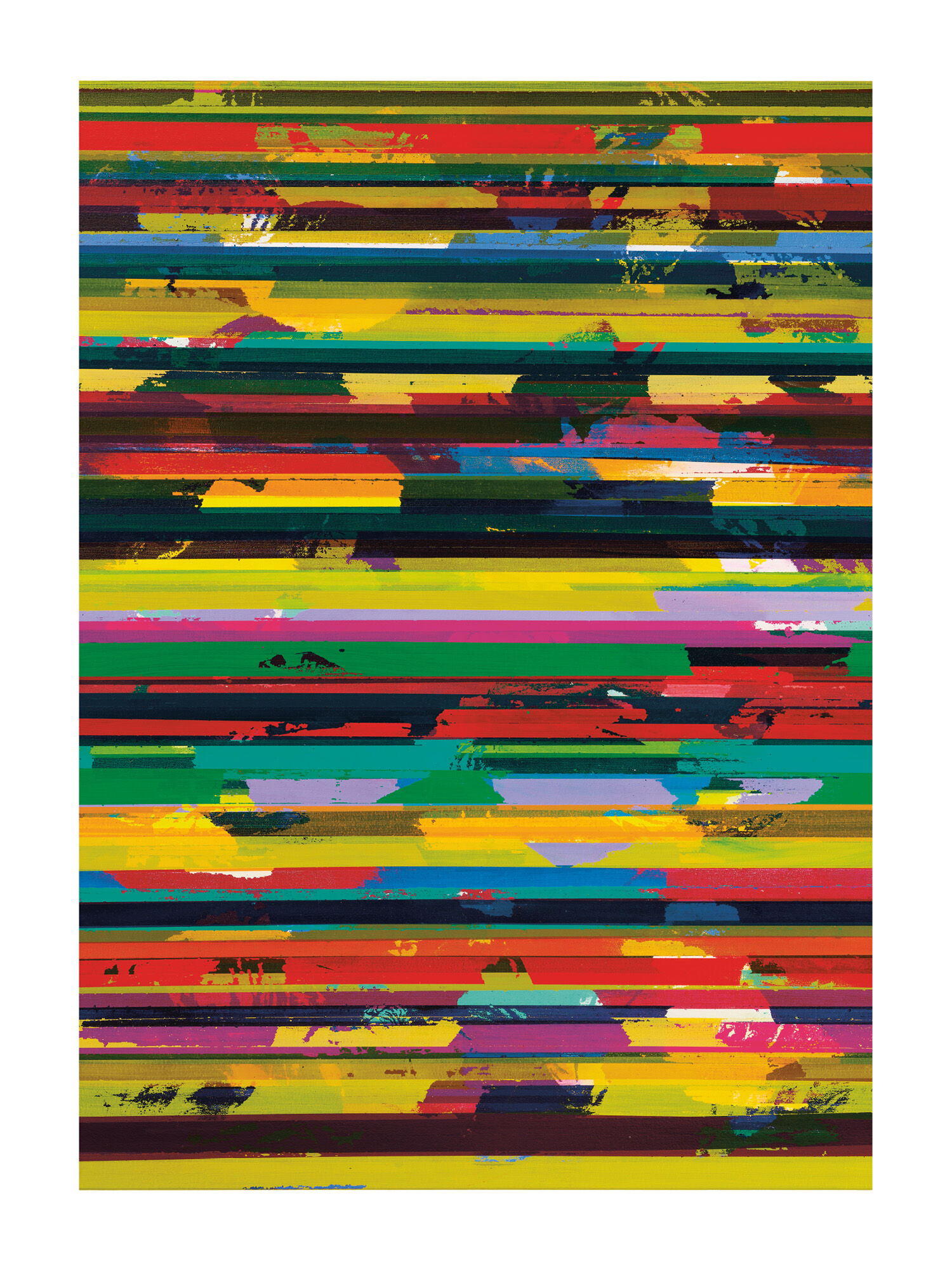 Tableau "Ligne brisée enlevée couleurs jaune vert orange" (2024) (Pièce unique). de Ruri Matsumoto