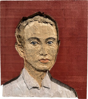 Picture "Untitled (Man with Red Background)" (2011) (Unique piece) by Stephan Balkenhol