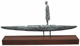 Skulptur "Der Fährmann II" (2018), Bronze auf Holzsockel