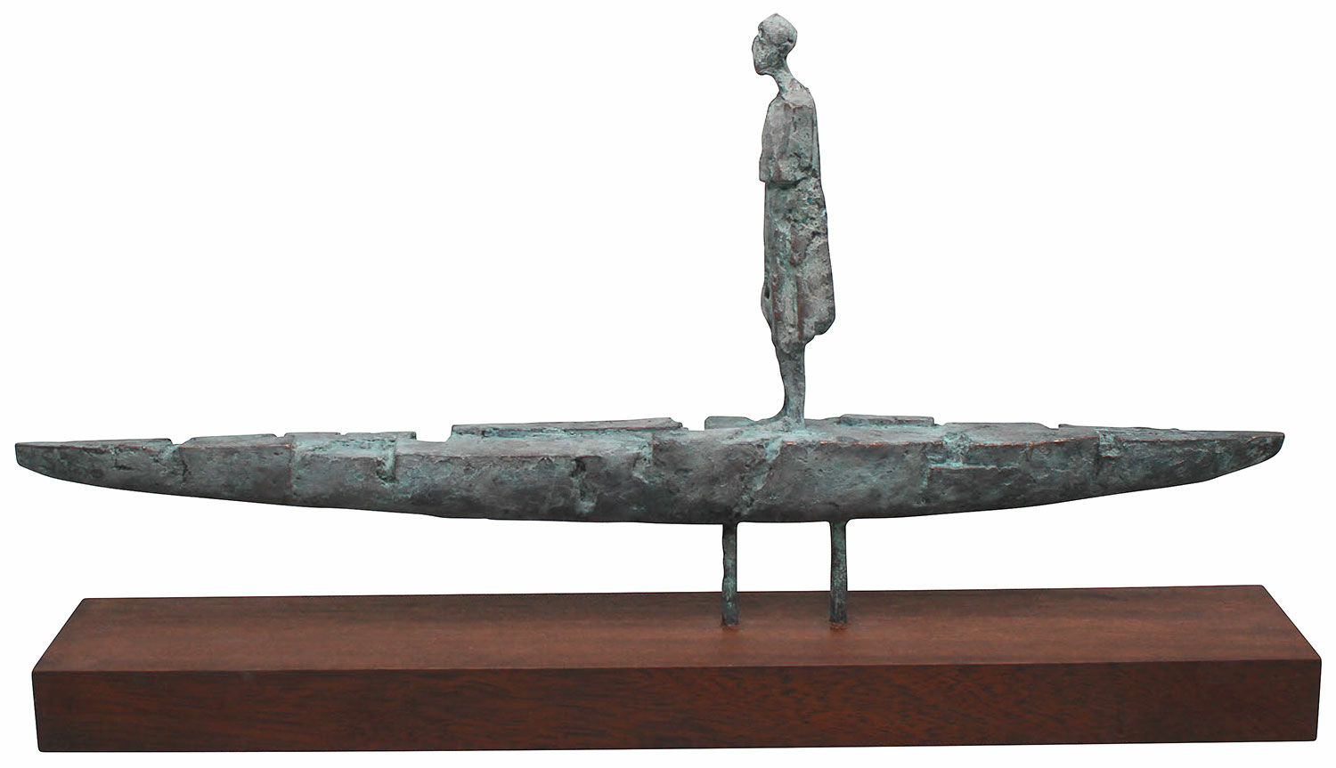 Skulptur "Der Fährmann II" (2018), Bronze auf Holzsockel von Michael Jastram