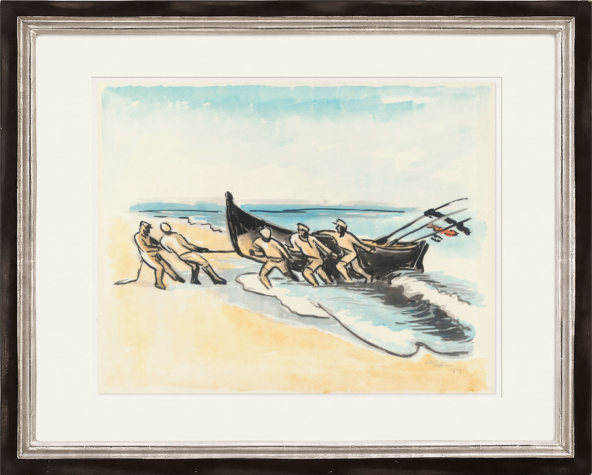 Bild "Anlanden des Bootes" (1949) (Unikat) von Max Pechstein