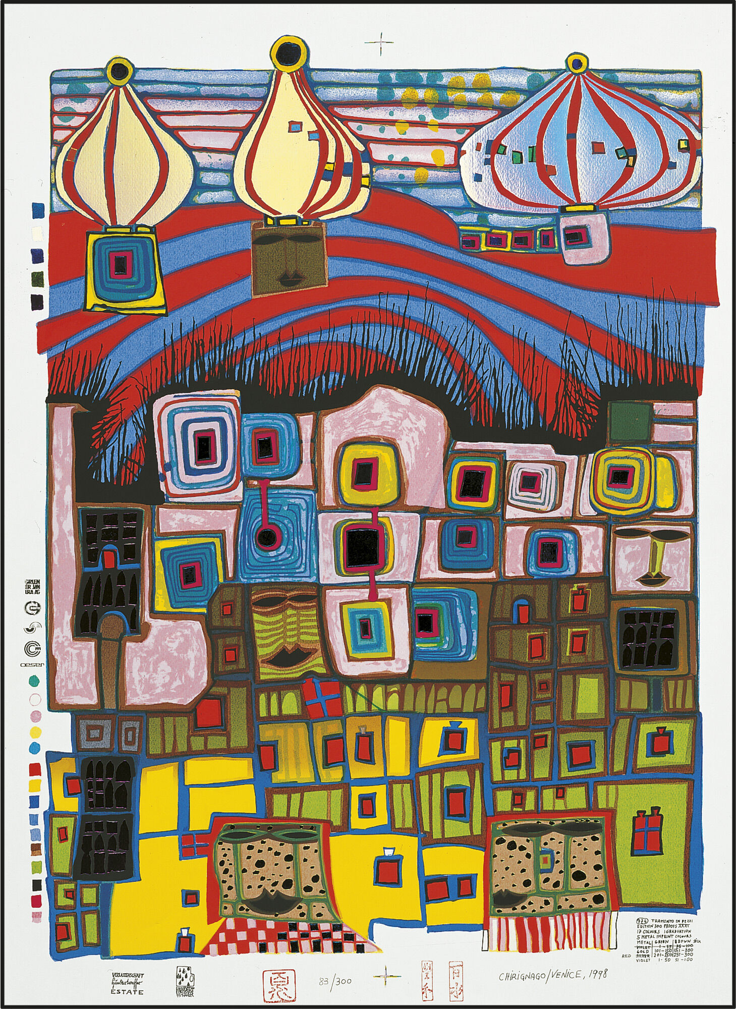 974 TRAMONTO IN PEZZI, ZERSTÜCKELTER SONNENUNTERGANG (1997) (Siebdruck) von Friedensreich Hundertwasser