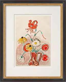 Bild "Tigerlilie und rote Dahlien mit Margeriten" (1955) (Unikat)