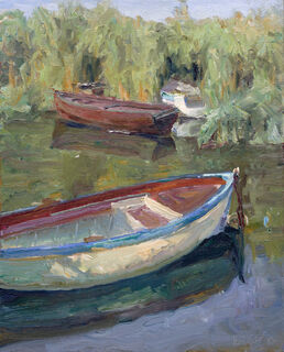 Bild "Boote am See (See am Morgen)" (2007) (Unikat) von André Krigar