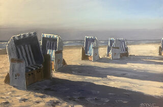Picture "Beach Chairs in the Evening Light" (2023) (Unique piece) by Stefan Dobritz