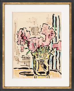 Bild "Rote Blüten in heller Vase" (1961) (Unikat)