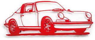 Wandskulptur "Porsche 911 Targa (rot)" (2022), Stahlblech von Jan M. Petersen