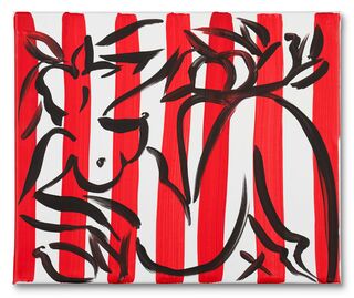 Picture "Nude on red stripes" (2022) (Unique piece) by Stefan Szczesny