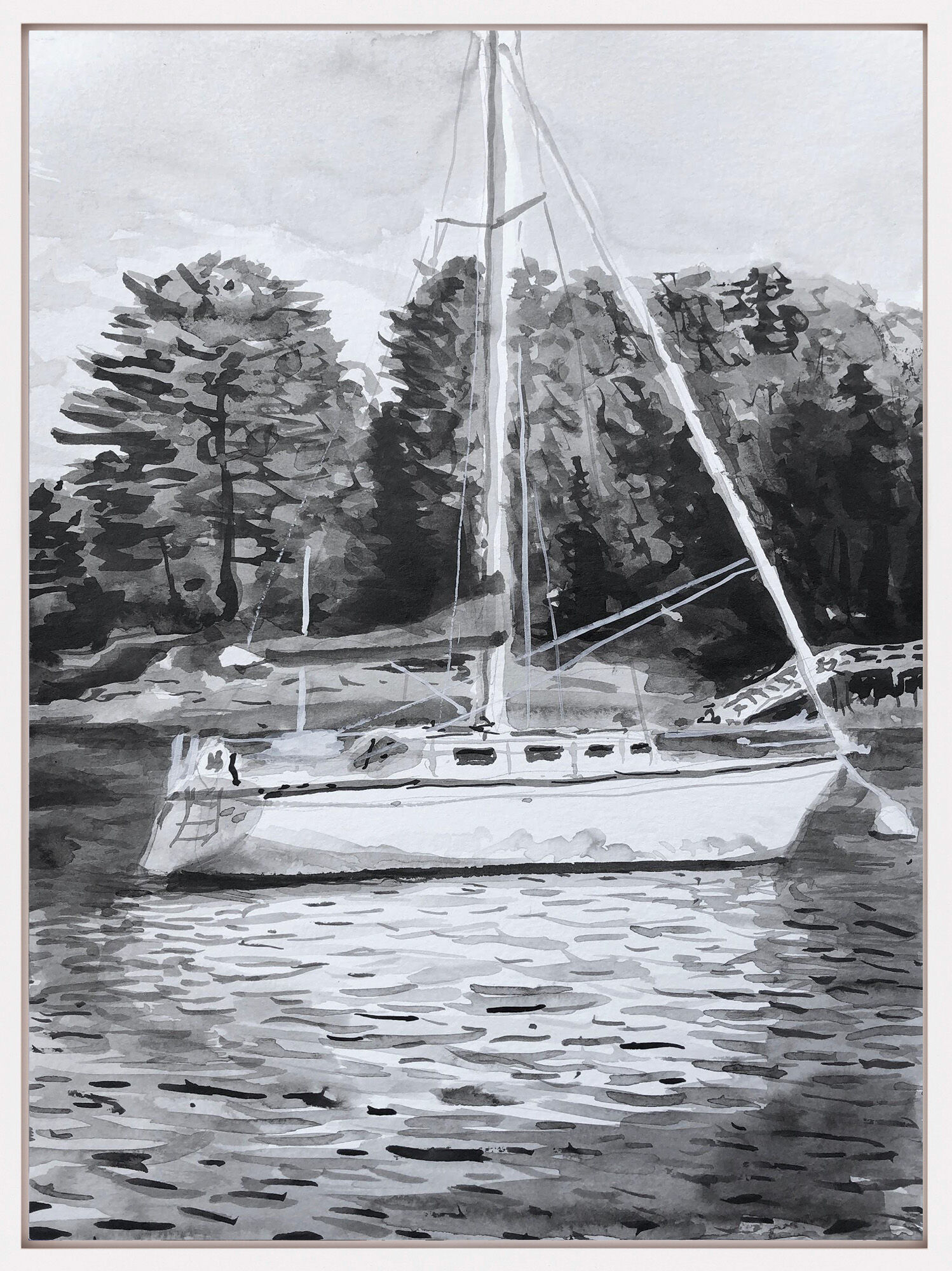 Bild "White Sailboat: Boothbay" (2019) (Unikat) von Dan Bina